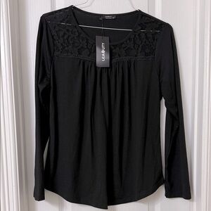 Leaduty Black Floral Lace Insert Long Sleeve Blouse Size XXL